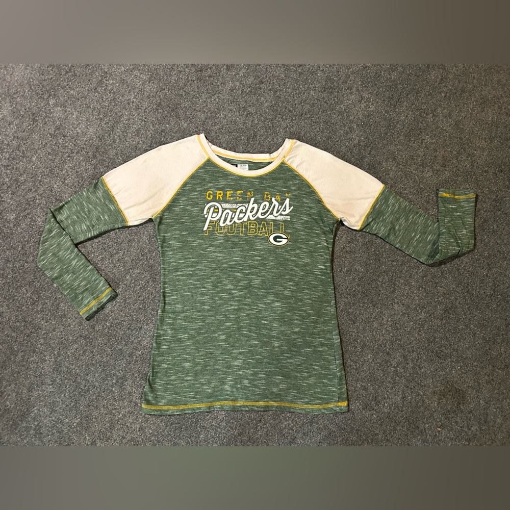 NFL Green Bay Packers Women's Long Sleeve Tee - Green & Cream L